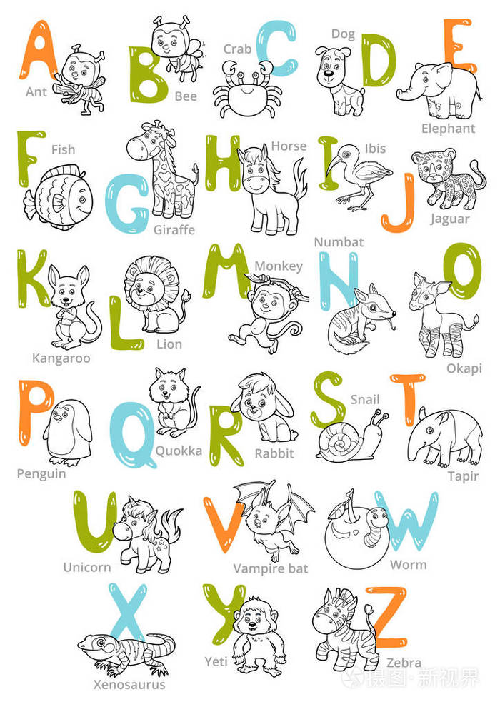 字母动物简画图图片