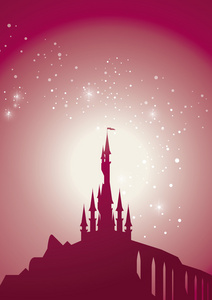 粉红色的星空背景下的城堡