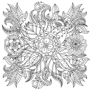 手绘图的 zentangle 元素。黑色和白色。花曼陀罗