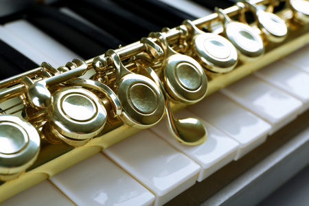 长笛和钢琴演奏关闭照片