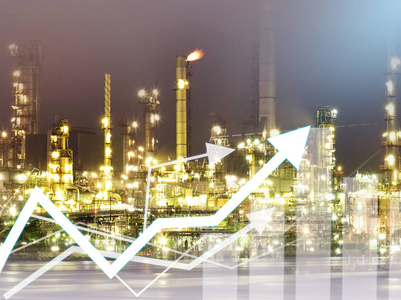 双曝光图经济与建设行业石油炼油厂背景