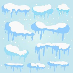 孤立的雪帽套。在冬天背景上的雪元素。矢量模板为您设计的自然主义风格。平面设计