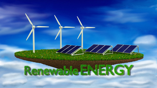岛上风力发电机和太阳能电池板可再生能源