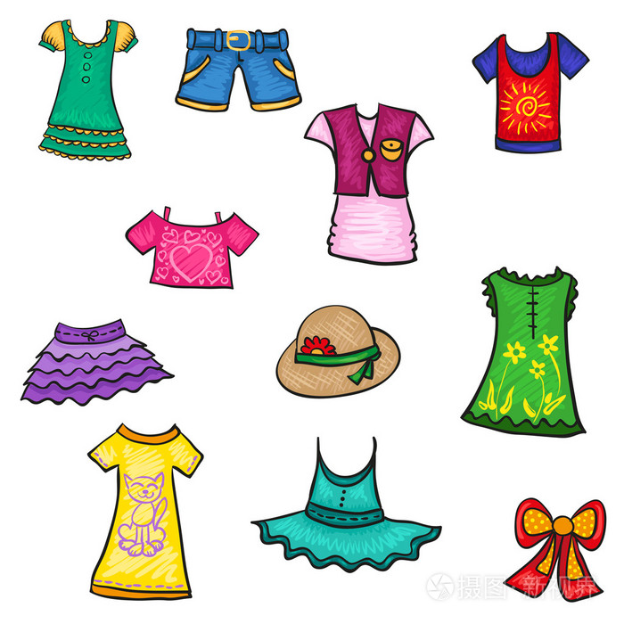 孩子的衣服手的素描画的夏天模式