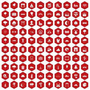 100 视图图标六角红