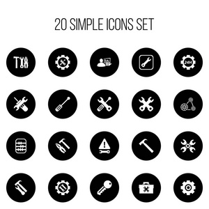 20 可编辑服务图标集。包括符号，如句柄击中，螺丝刀，Cambelt。可用于 Web 移动 Ui 和数据图表设计