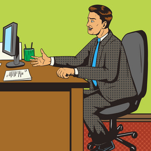 男人在办公室流行艺术复古风格矢量照片