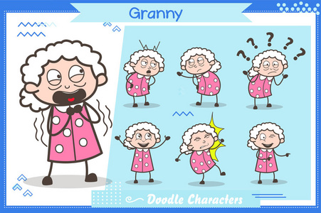 漫画人物奶奶表达式矢量插图集图片