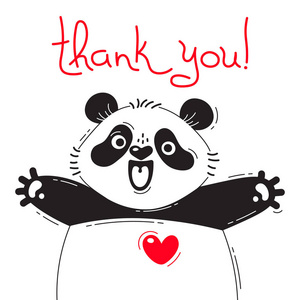 插图与快乐熊猫人说谢谢你。设计的有趣的化身 海报和卡片。可爱的动物