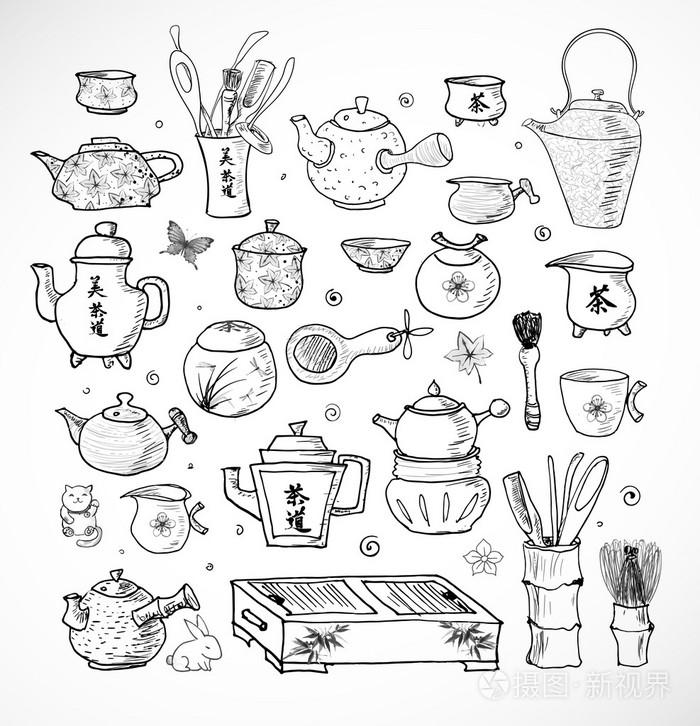 中国和日本茶道对象插画-正版商用图片0dx41e-摄图新视界
