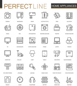 家电细线 web 图标设置。轮廓描边的图标设计