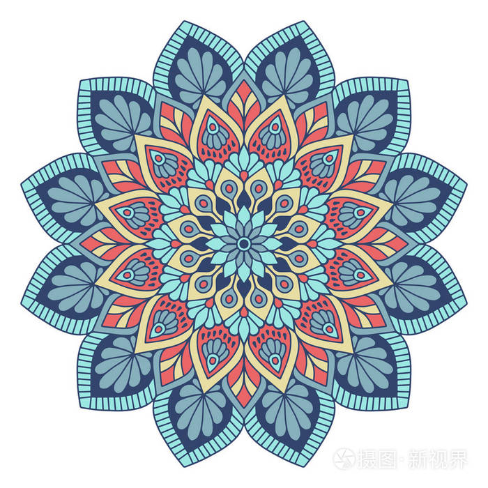 曼陀罗花.老式的装饰元素.东方模式,矢量图.伊斯兰教, 阿拉伯语, 印度