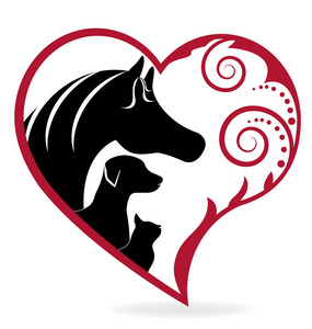 拉布拉多猎犬和威马马的猫和狗纠结的心爱标志照片