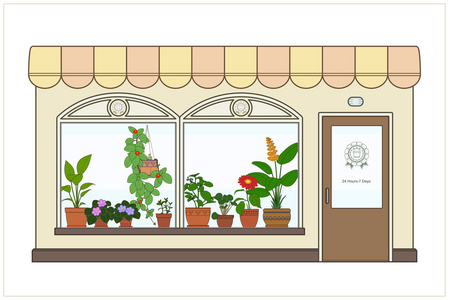 商店室内盆栽植物。矢量