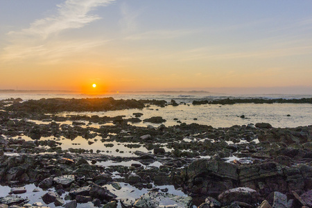 Dar Bouazza 海滩，在 Tamarist，卡萨布兰卡的夕阳