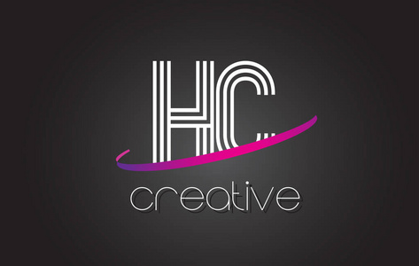 Hc H C 字母徽标与线路设计和紫色旋风
