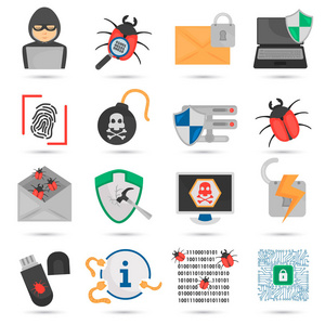 网络攻击和保护彩色平面图标集照片