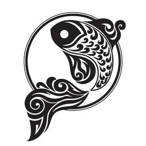 黑色图形绘制的一条鱼蒲公英图案白色背景下唇注射用透明质酸的矢量