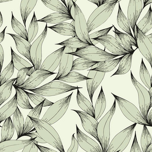 矢量无缝图案与枝叶。 手绘。
