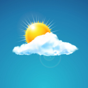 矢量图的天气图标-太阳与云漂浮在天空中照片