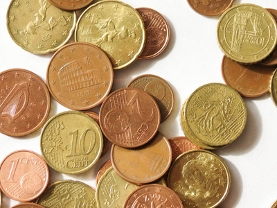 欧元 Eur 硬币来自各个国家的有用的背景