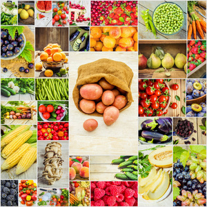 水果和蔬菜在其中一张照片拼贴