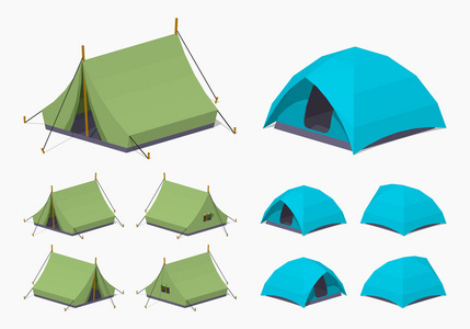 绿色与天蓝色的野营帐篷