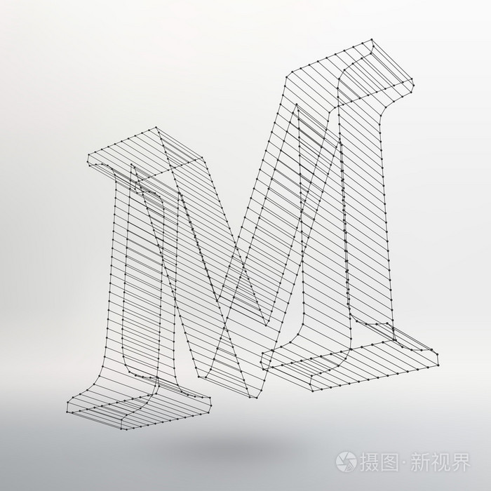 矢量图的白色背景上的信.字体的多边形网格.金属丝框架轮廓字母
