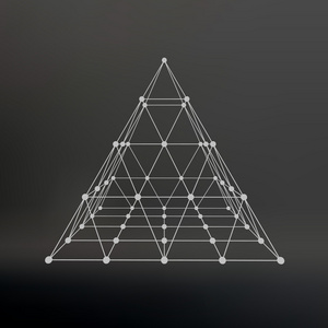 线框网格多边形金字塔。 连接线路的金字塔