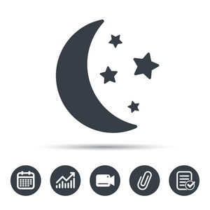牡丹花月亮视频月亮和星星的图标.晚上睡眠标志照片