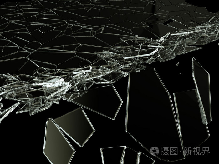 在白色的破碎玻璃碎片