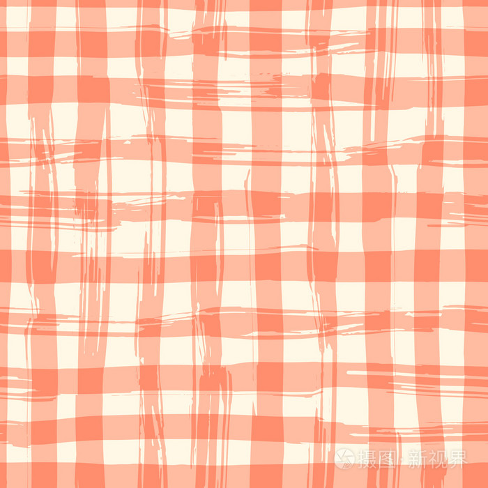 矢量无缝模式与方形手绘制纹理红色格子的桌布