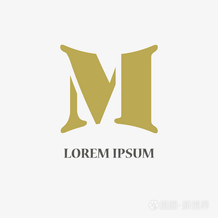 字母m 标志.公司名称.时尚的金设计.股票矢量