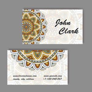 矢量模板名片。几何背景。卡或邀请的集合。伊斯兰教，印度，奥斯曼图案