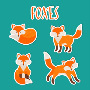 向量集的四个可爱的狐狸