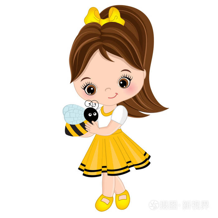 矢量可爱的小女孩与蜜蜂