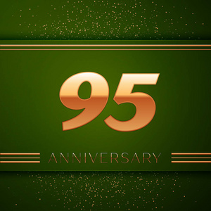 现实 90 五年周年庆典标识。金色的数字和绿色背景的金色纸屑。多彩的矢量模板元素，为你的生日聚会的