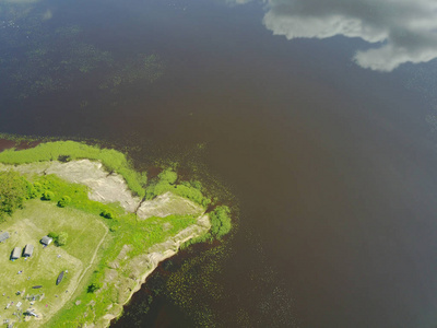 拉脱维亚里加湖空中无人机俯视图