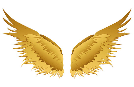 使心脏形状与金色闪闪发光的天使翅膀背后和粉红色紫色闪闪发光的