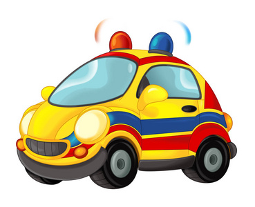 卡通快乐和有趣的救护车车照片