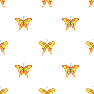无缝矢量模式与昆虫，在白色背景上的橙色蝴蝶对称背景