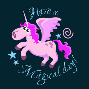 神话生物做梦在彩色背景,问候卡文本模板可爱的独角兽隔离设置, 神奇