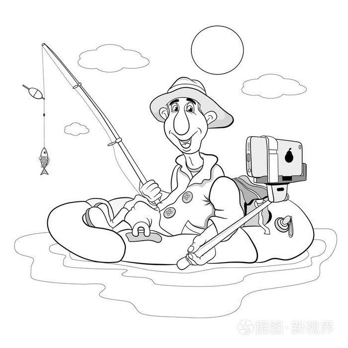 卡通渔夫自拍照插画-正版商用图片0e0g6h-摄图新视界