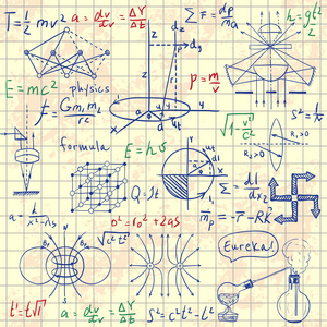 物理公式 图形和科学计算。回到学校 科学对象涂鸦复古风格草图。复古手绘插图