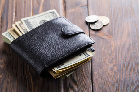 男式黑色钱包钱现金照片