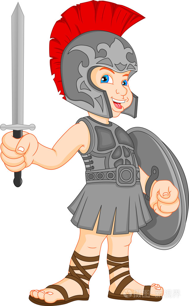 穿上罗马士兵服装的男孩