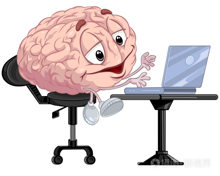 使用笔记本电脑的卡通大脑