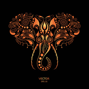 大象的图案彩色的头.非洲 / 印度 / 图腾 / 纹身设计.