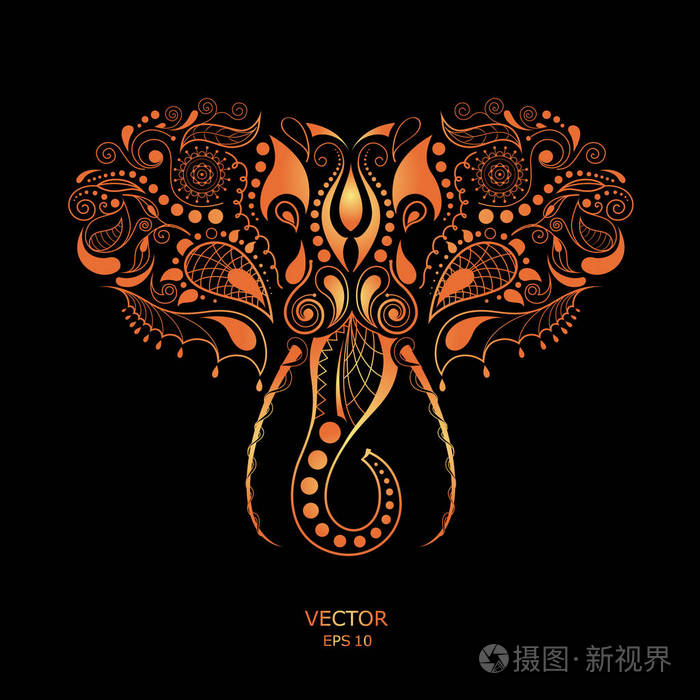 大象的图案彩色的头非洲印度图腾纹身设计它可用于设计的t恤包明信片