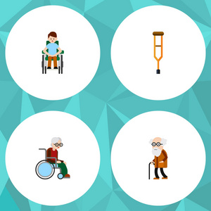 平面图标残疾人设置的残疾的人士 祖先 轮椅和其他矢量对象。此外包括弱智人士，祖先，旧元素